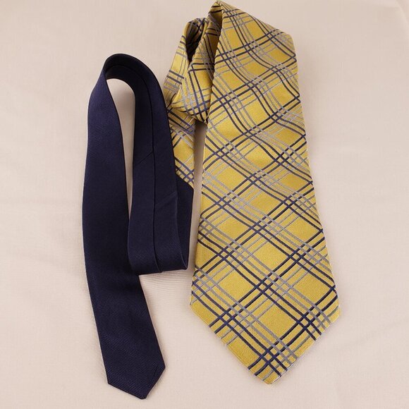 Tommy Hilfiger Blue and Yellow Mens Silk Tie 3.75" x 58" - Picture 6 of 6